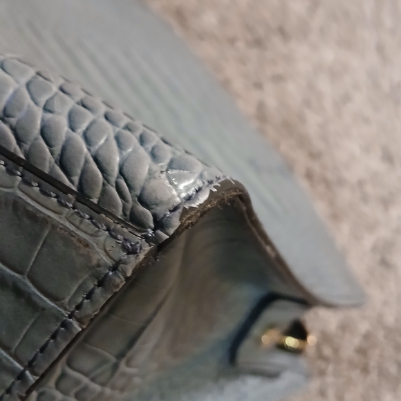 💙 Calvin Klein Croc Embossed Satchel Tote Blue Gray Leather Bag Large - Picture 10 of 16